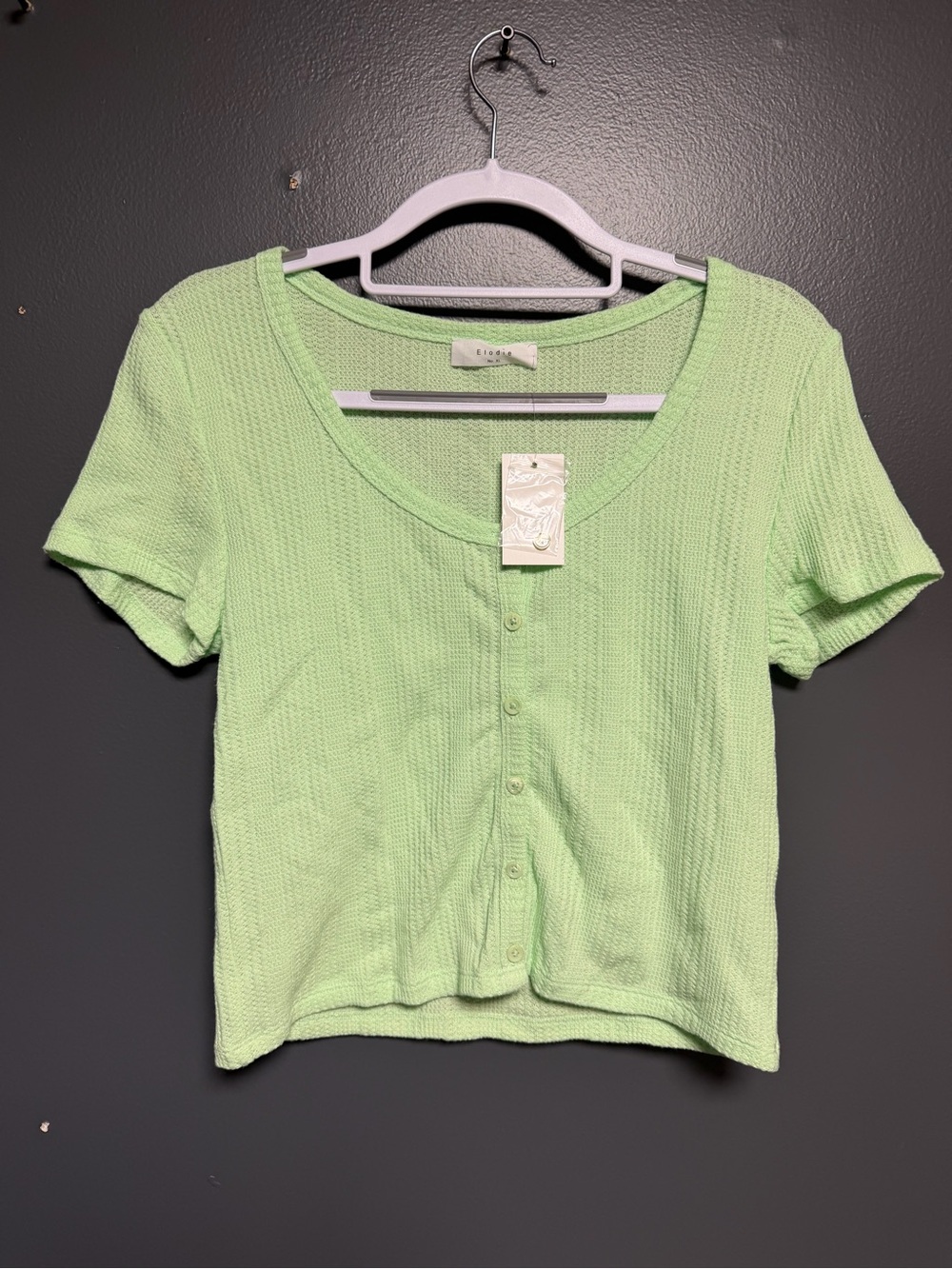 NWT Elodie Mint Green Ribbed Button Front Crop Top XL